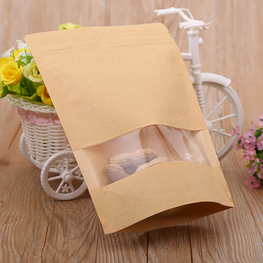 Food With Snacks - 50Pcs Kraft Paper Zipper Sealed Stand-Up